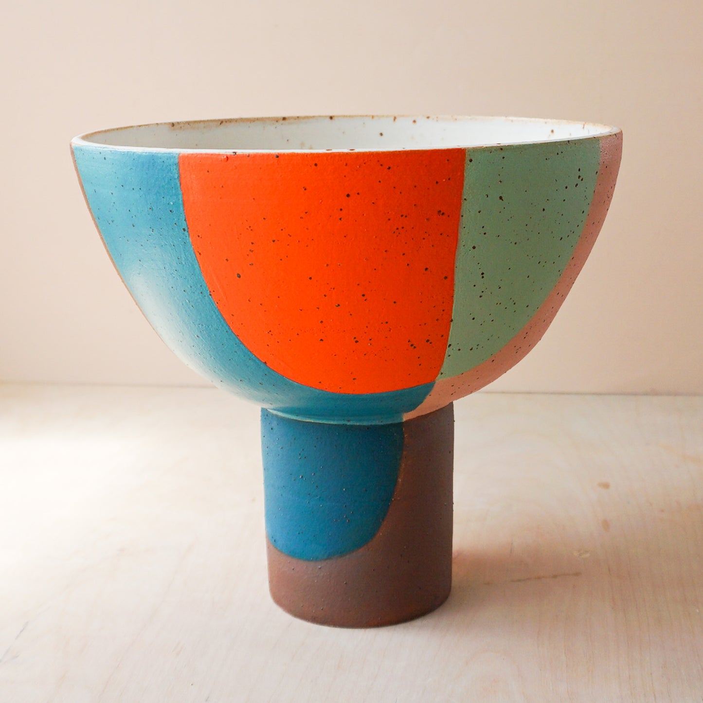 Large colourblock pedestal bowl