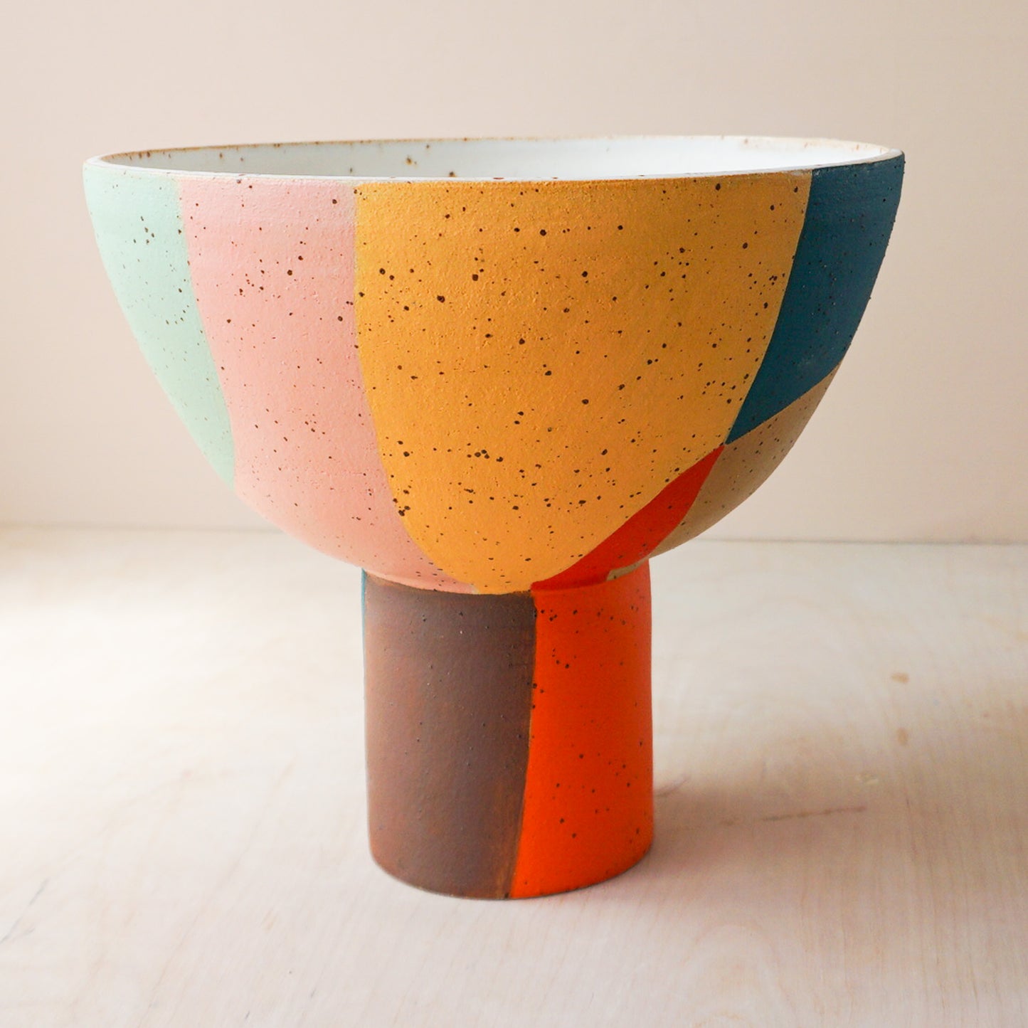 Large colourblock pedestal bowl