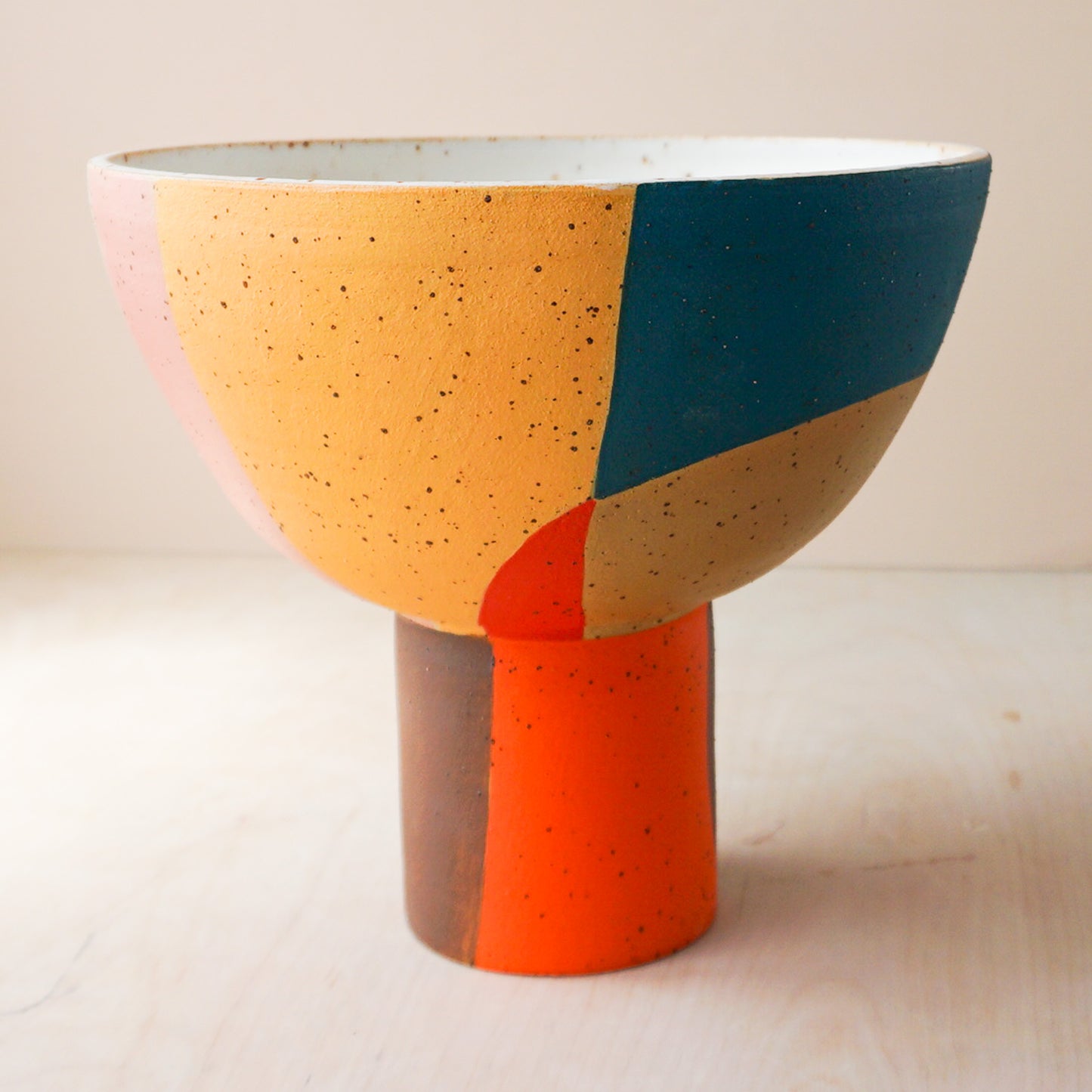 Large colourblock pedestal bowl