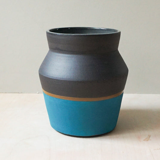 Vase in black, teal and gold