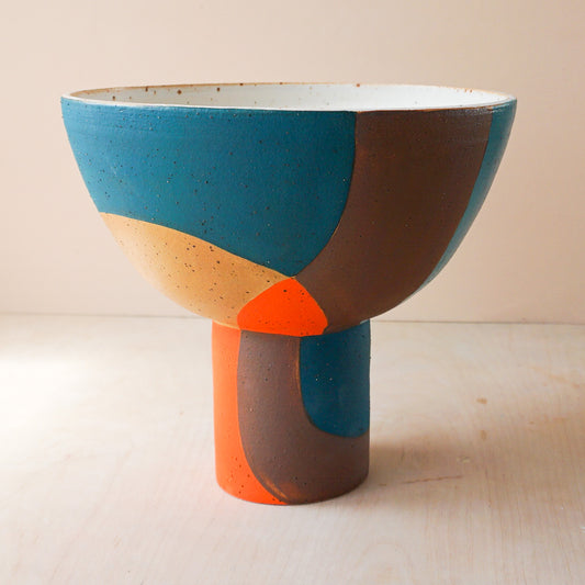Large colourblock pedestal bowl