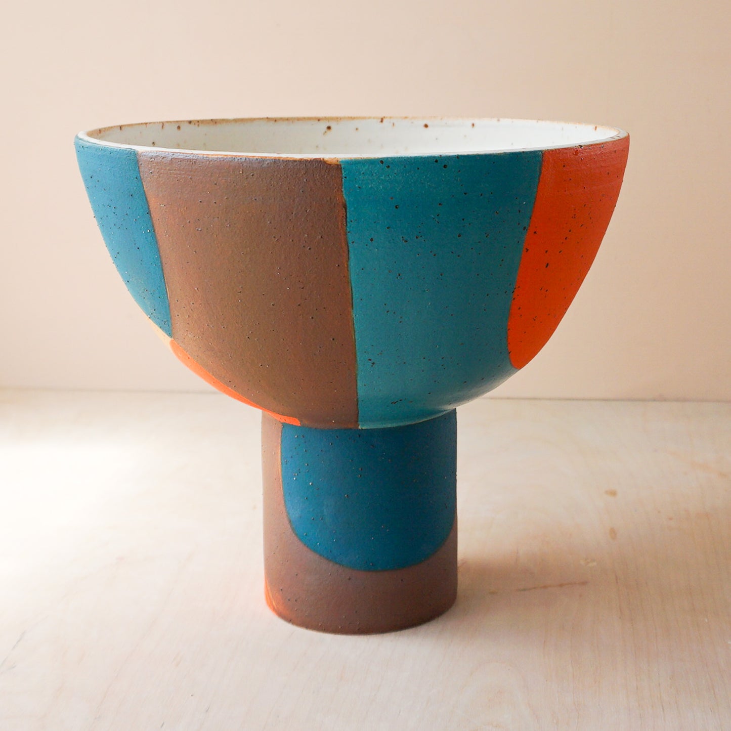 Large colourblock pedestal bowl