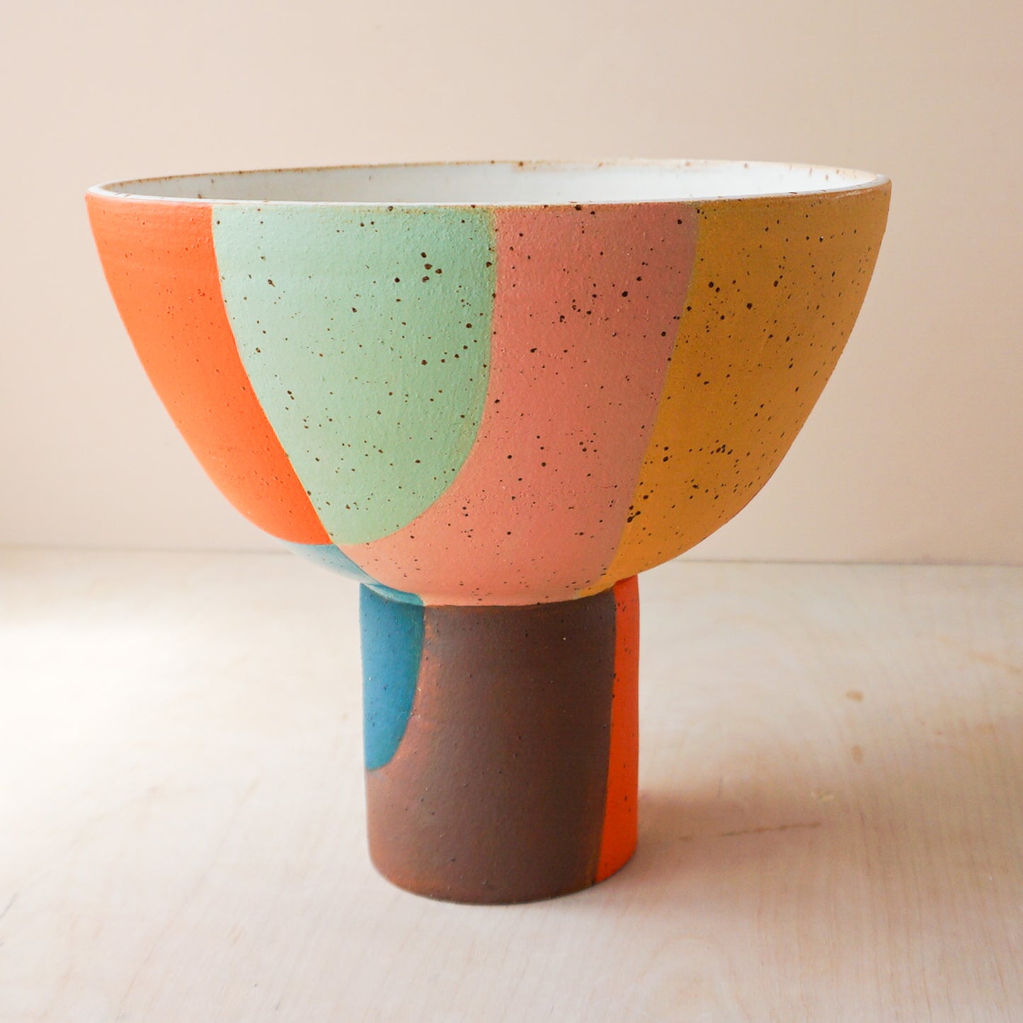 Large colourblock pedestal bowl