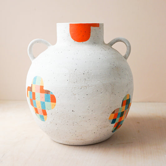 Large round vase with abstract flowers