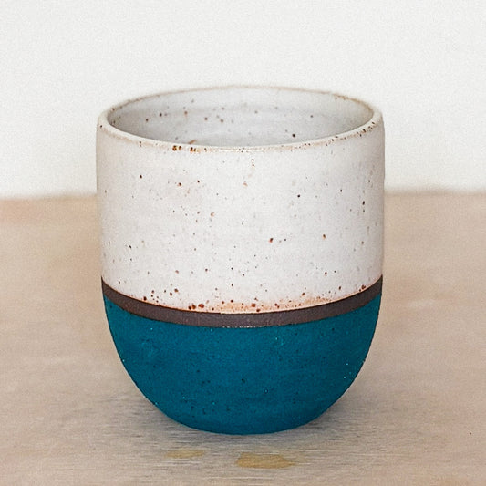 Tumbler in teal and white