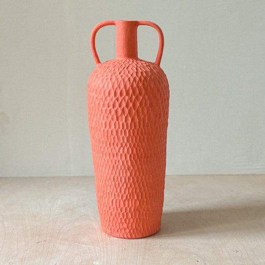Hand built vase in coral