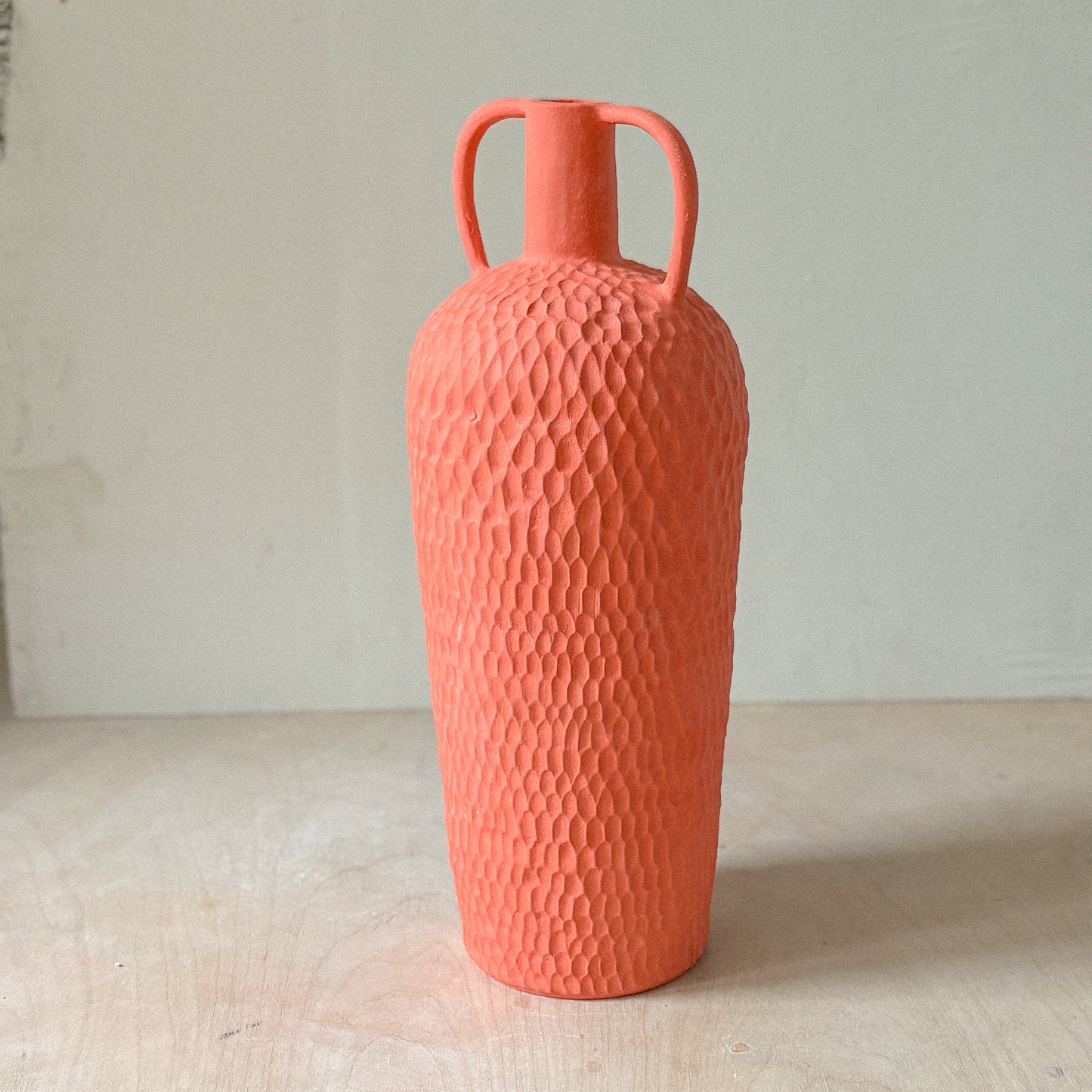 Hand built vase in coral