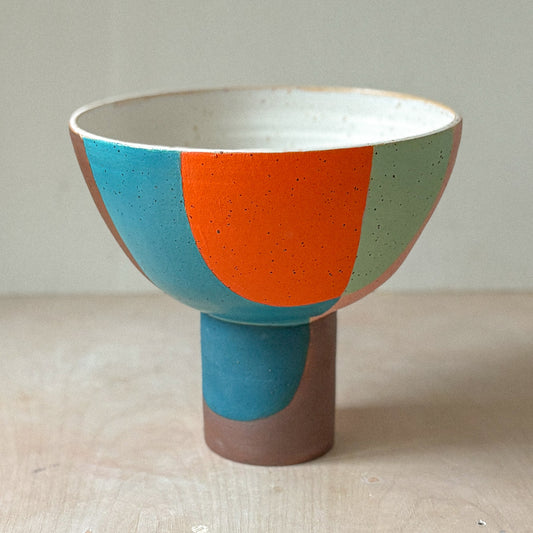 Large colourblock pedestal bowl