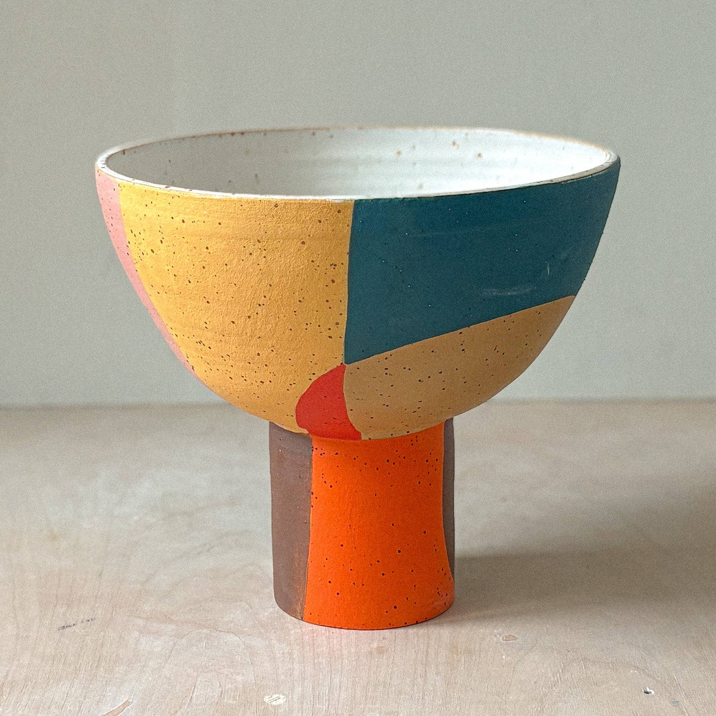 Large colourblock pedestal bowl
